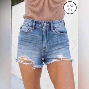KanCan Not A Worry In The Works High Rise Distressed Denim Jean Shorts - Size 25